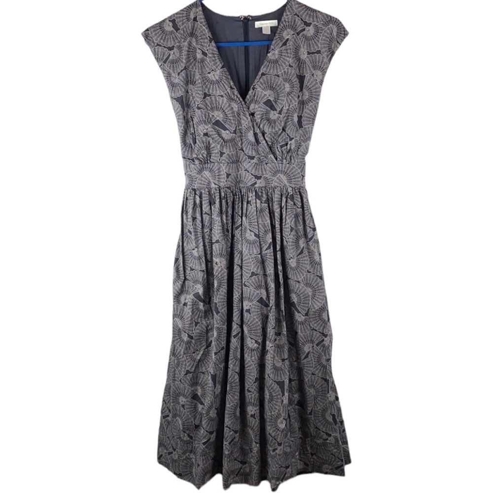 Garnet Hill Navy and White Printed Midi Dress